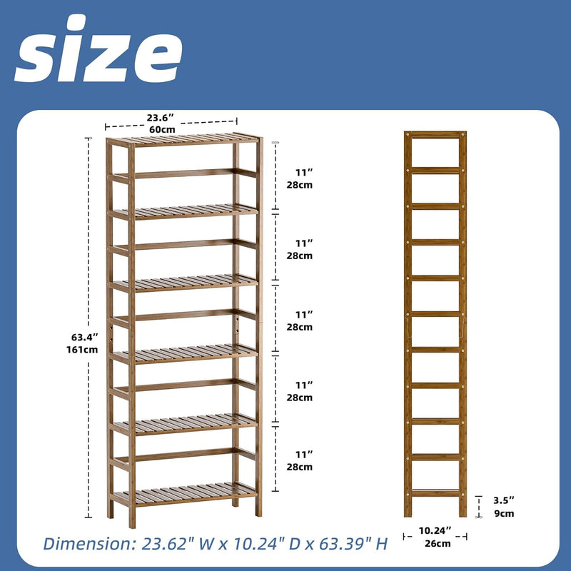 Bamboo Shelf 6-Tier Adjustable Tall Open Bookcase Bathroom