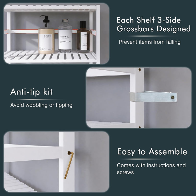 Bamboo Shelf 6-Tier Adjustable Tall Open Bookcase Bathroom