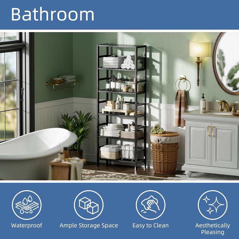 Bamboo Shelf 6-Tier Adjustable Tall Open Bookcase Bathroom