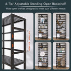 Bamboo Shelf 6-Tier Adjustable Tall Open Bookcase Bathroom