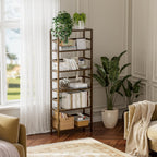Bamboo Shelf 6-Tier Adjustable Tall Open Bookcase Bathroom