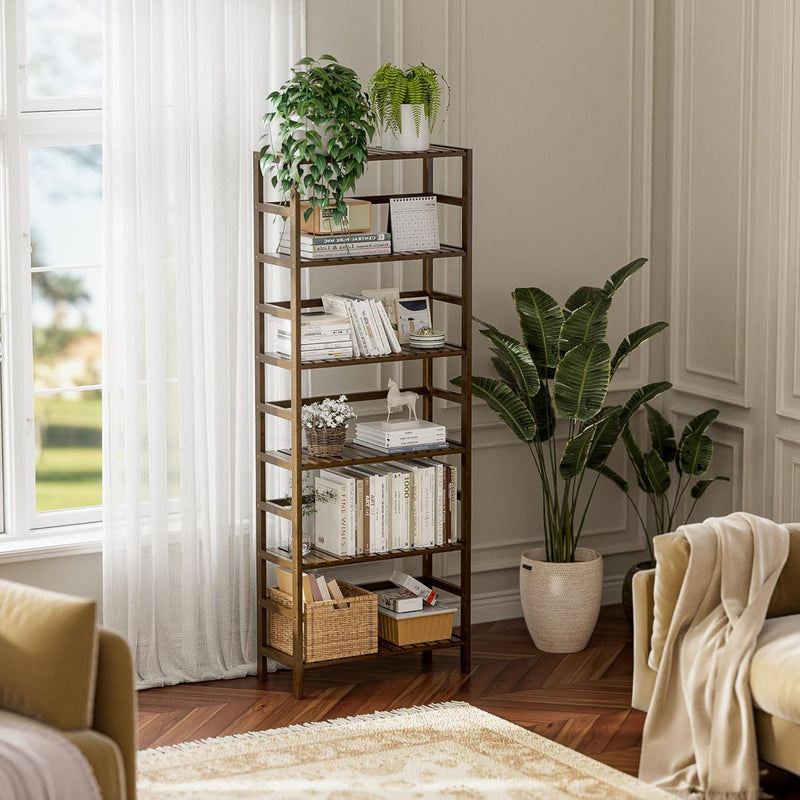 Bamboo Shelf 6-Tier Adjustable Tall Open Bookcase Bathroom