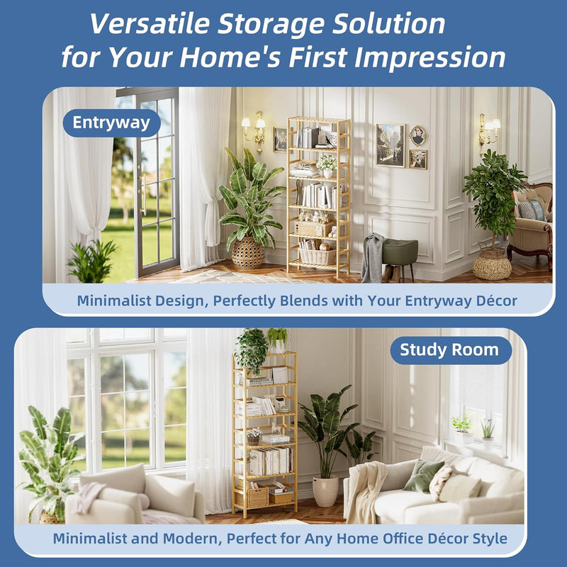 Bamboo Shelf 6-Tier Adjustable Tall Open Bookcase Bathroom