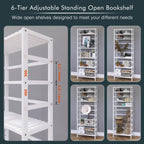 Bamboo Shelf 6-Tier Adjustable Tall Open Bookcase Bathroom