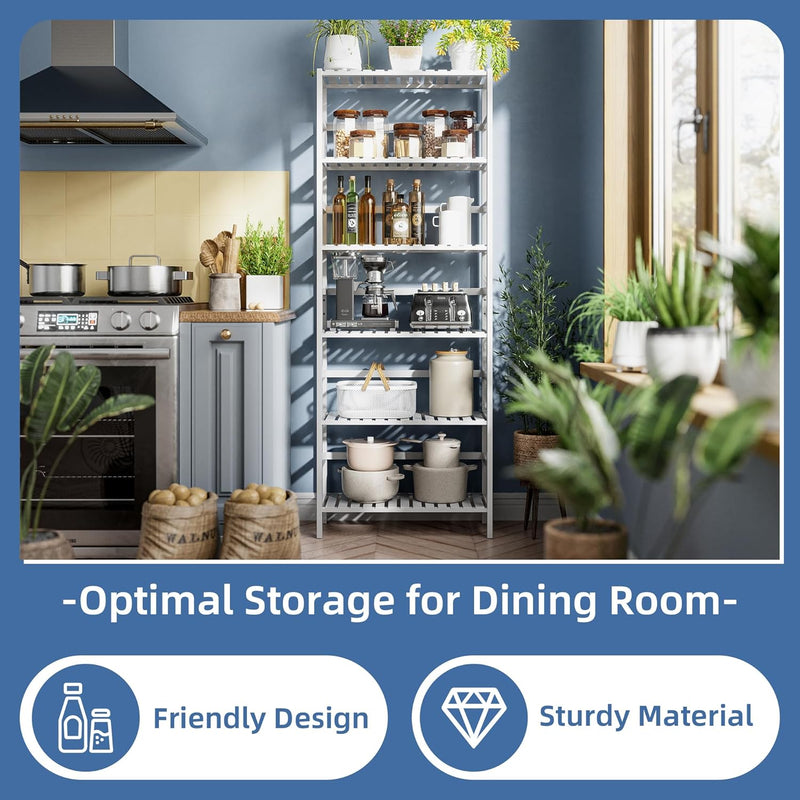 Bamboo Shelf 6-Tier Adjustable Tall Open Bookcase Bathroom