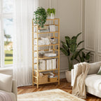 Bamboo Shelf 6-Tier Adjustable Tall Open Bookcase Bathroom