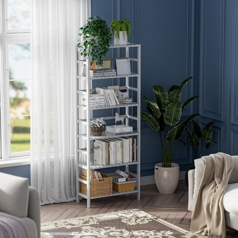 Bamboo Shelf 6-Tier Adjustable Tall Open Bookcase Bathroom