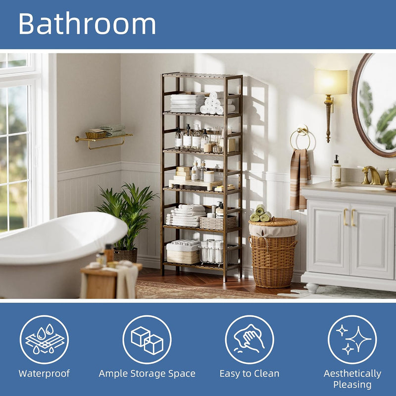Bamboo Shelf 6-Tier Adjustable Tall Open Bookcase Bathroom