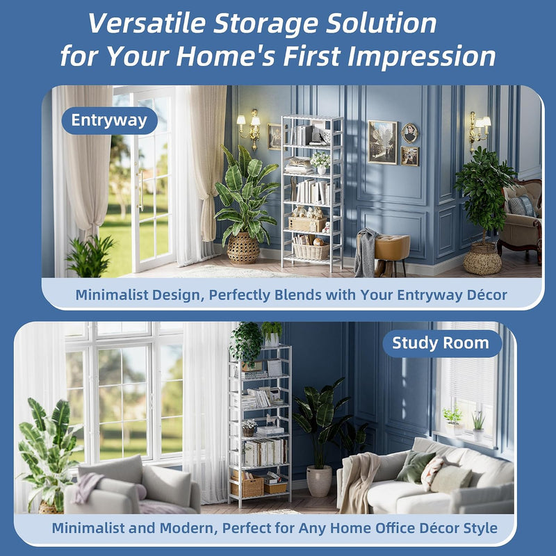 Bamboo Shelf 6-Tier Adjustable Tall Open Bookcase Bathroom