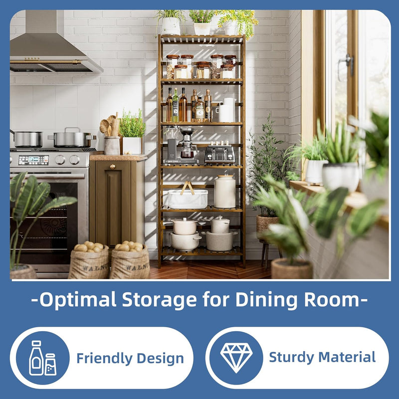 Bamboo Shelf 6-Tier Adjustable Tall Open Bookcase Bathroom
