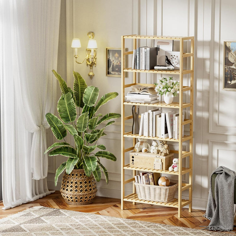 Bamboo Shelf 6-Tier Adjustable Tall Open Bookcase Bathroom