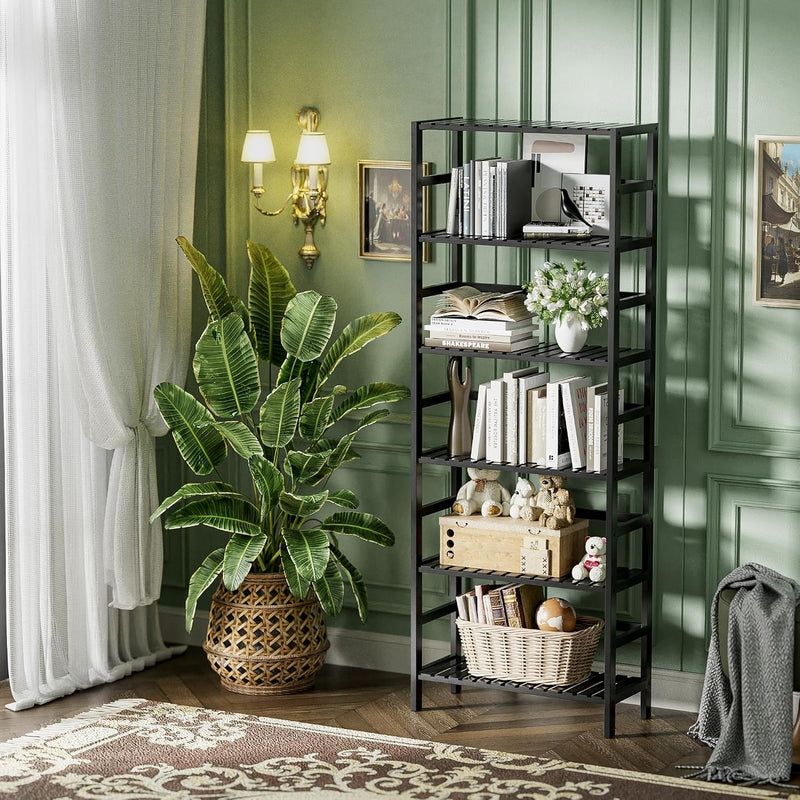 Bamboo Shelf 6-Tier Adjustable Tall Open Bookcase Bathroom
