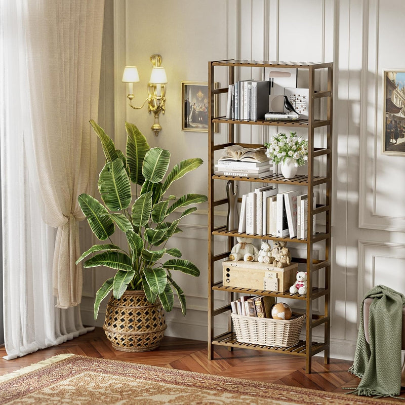 Bamboo Shelf 6-Tier Adjustable Tall Open Bookcase Bathroom