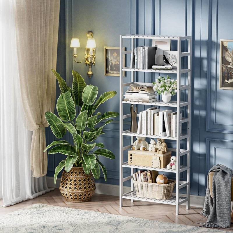 Bamboo Shelf 6-Tier Adjustable Tall Open Bookcase Bathroom