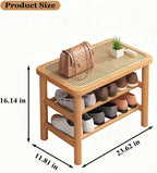 Bamboo Shoe Rack Bench with Rattan Seat 3-Tier