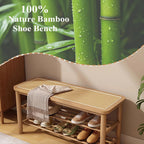 Bamboo Shoe Rack Bench with Rattan Seat 3-Tier