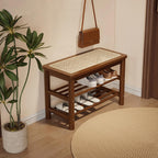 Bamboo Shoe Rack Bench with Rattan Seat 3-Tier