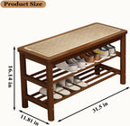 Bamboo Shoe Rack Bench with Rattan Seat 3-Tier