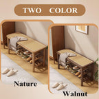 Bamboo Shoe Rack Bench with Rattan Seat 3-Tier