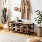 Bamboo Shoe Rack Bench with Rattan Seat 3-Tier