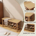 Bamboo Shoe Rack Bench with Rattan Seat 3-Tier
