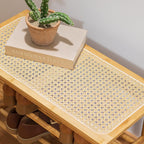 Bamboo Shoe Rack Bench with Rattan Seat 3-Tier