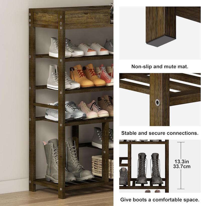 Bamboo Shoe Rack for Closet 6 Tier Storage