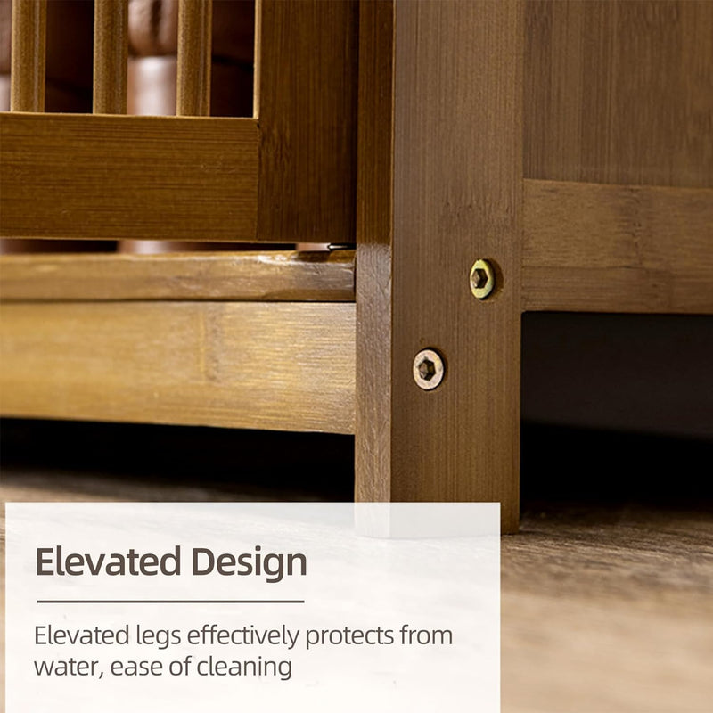Bamboo Shoe Cabinet Slatted Doors 5 Tier Storage