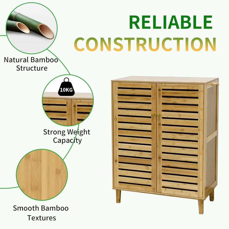 Bamboo Shoe Cabinet Slatted Doors 5 Tier Storage