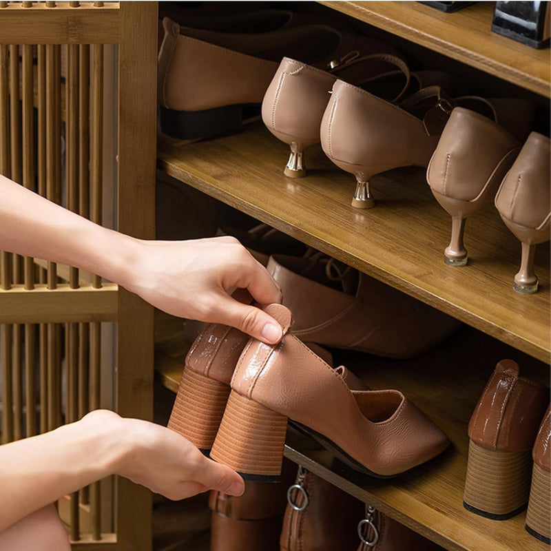 Wooden Shoe Storage Cabinet with Slatted Doors 5 Tier