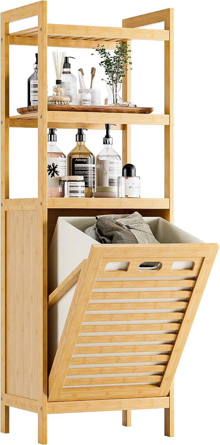 Bamboo Tilt Out Laundry Hamper 32L Bathroom Storage