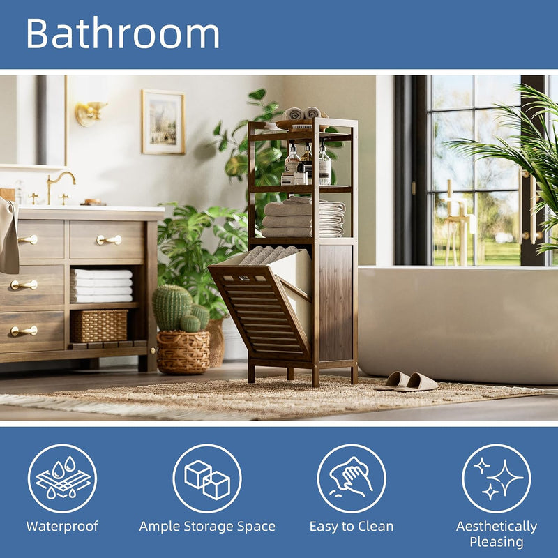 Bamboo Tilt Out Laundry Hamper 32L Bathroom Storage