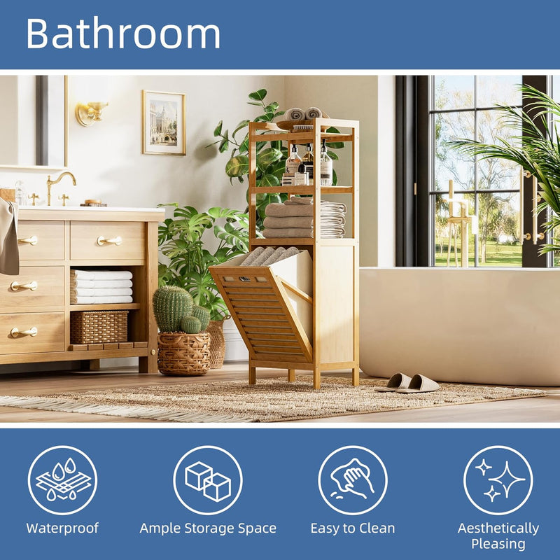 Bamboo Tilt Out Laundry Hamper 32L Bathroom Storage