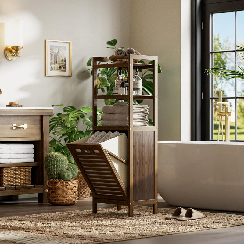 Bamboo Tilt Out Laundry Hamper 32L Bathroom Storage