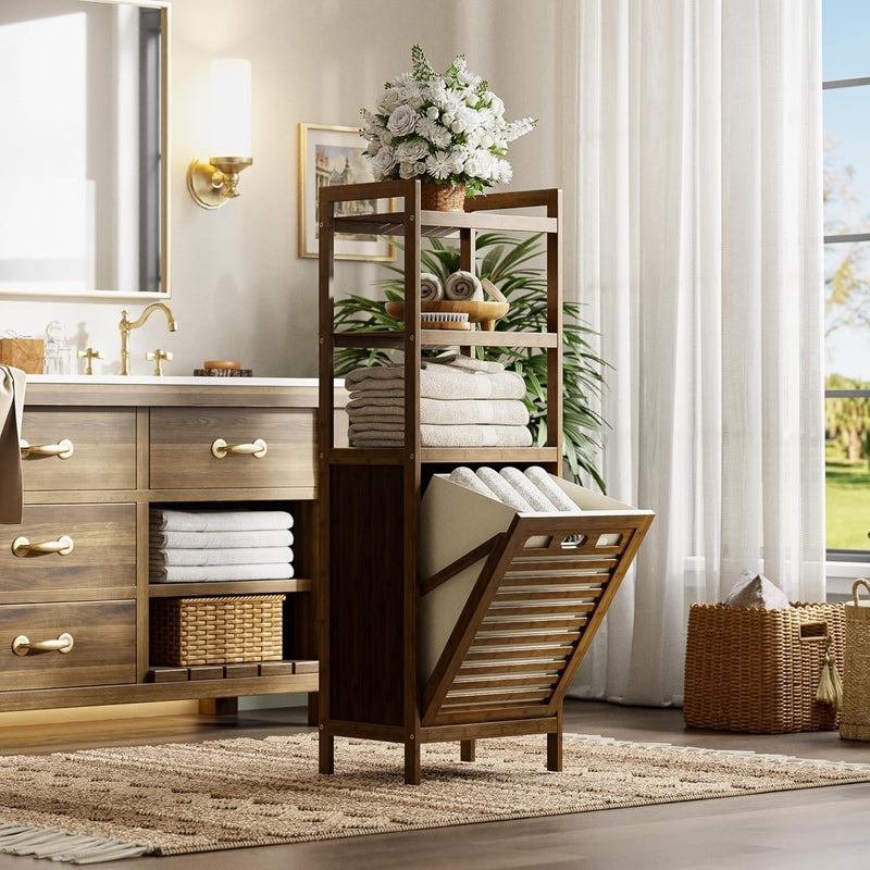Bamboo Tilt Out Laundry Hamper 32L Bathroom Storage