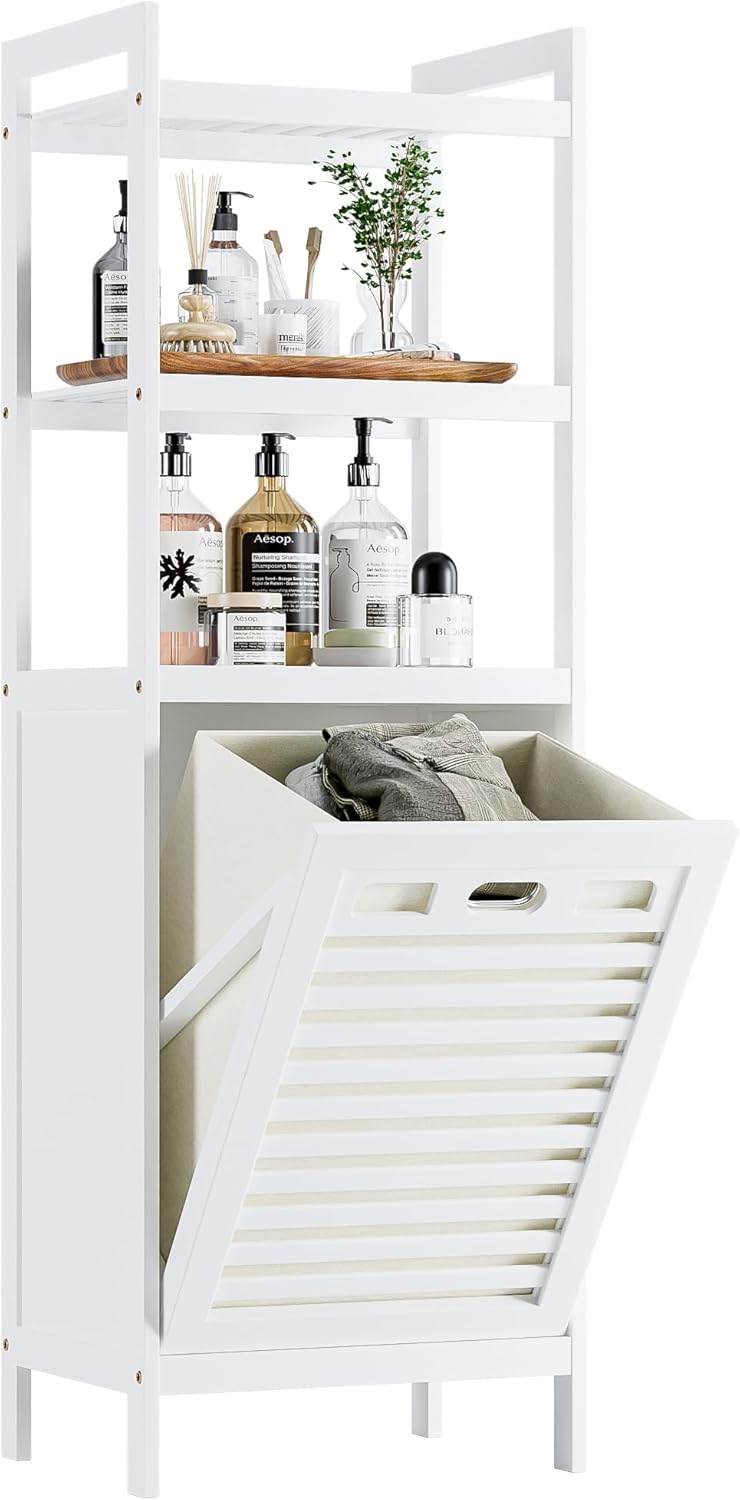 Bamboo Tilt Out Laundry Hamper 40L Bathroom Storage