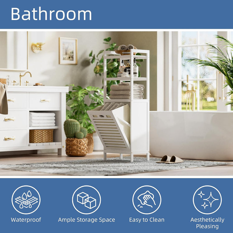 Bamboo Tilt Out Laundry Hamper 40L Bathroom Storage