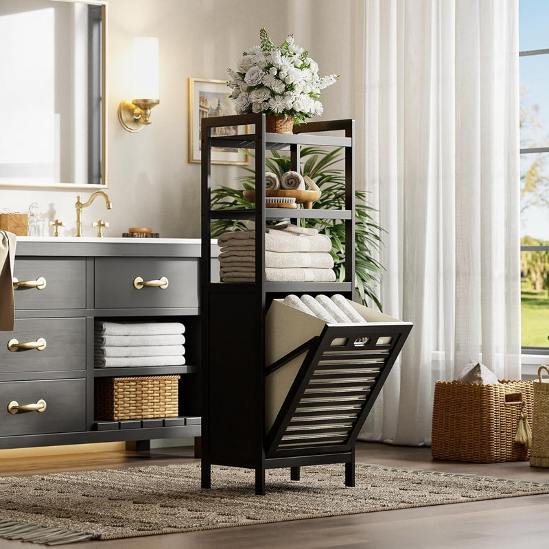 Bamboo Tilt Out Laundry Hamper 40L Bathroom Storage