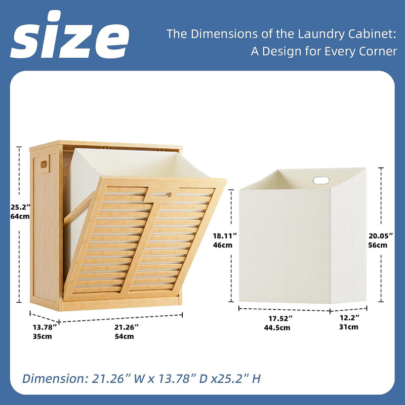 Bamboo Tilt Out Laundry Hamper Bathroom Storage Cabinet