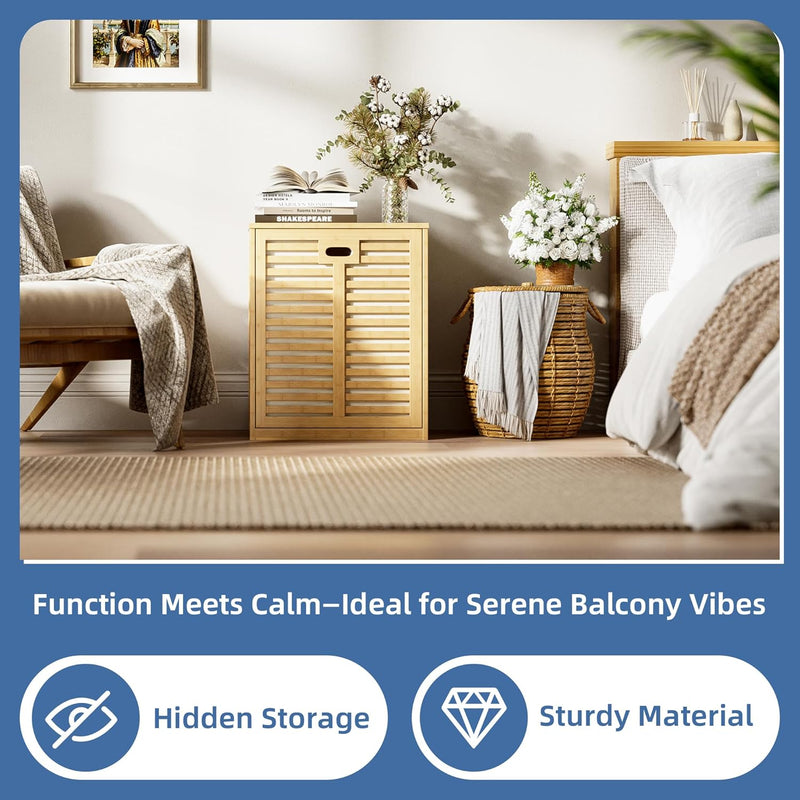 Bamboo Tilt Out Laundry Hamper Bathroom Storage Cabinet