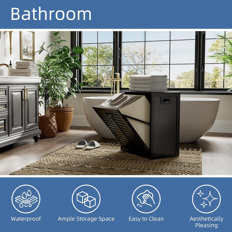Bamboo Tilt Out Laundry Hamper Bathroom Storage Cabinet