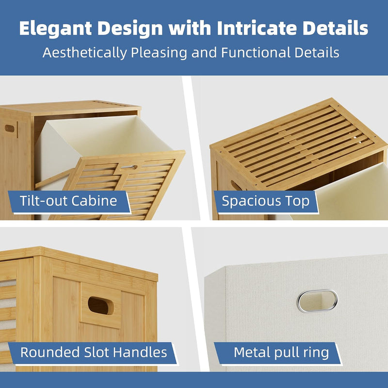 Bamboo Tilt Out Laundry Hamper Bathroom Storage Cabinet