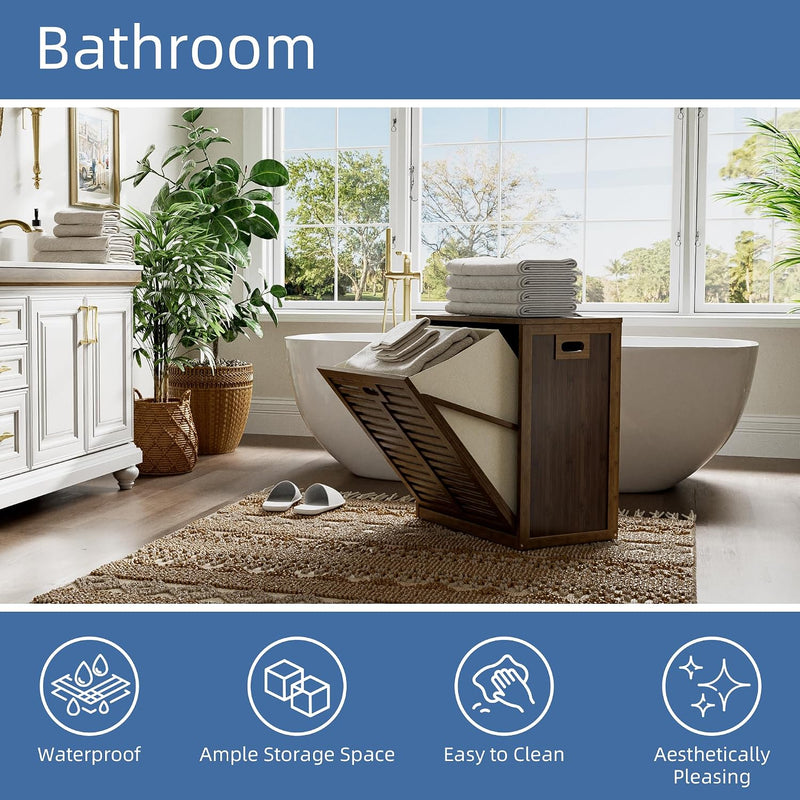 Bamboo Tilt Out Laundry Hamper Bathroom Storage Cabinet