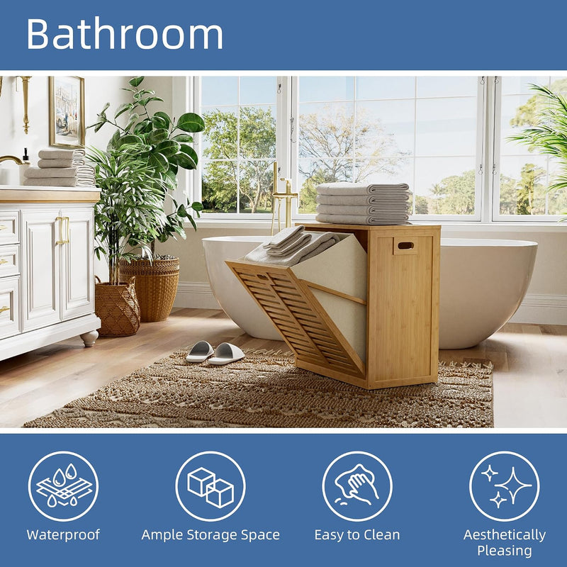 Bamboo Tilt Out Laundry Hamper Bathroom Storage Cabinet