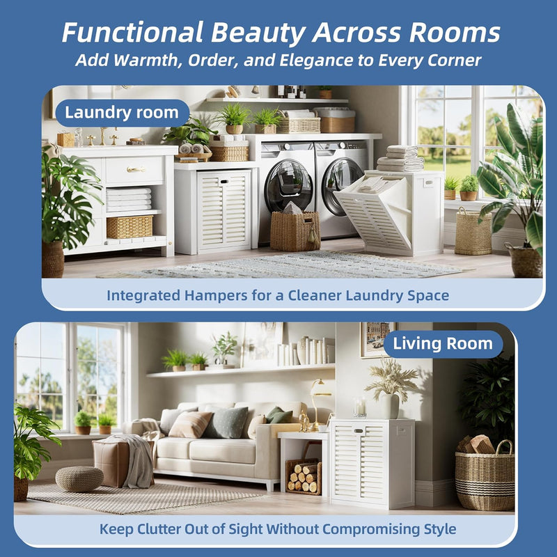 Bamboo Tilt Out Laundry Hamper Bathroom Storage Cabinet