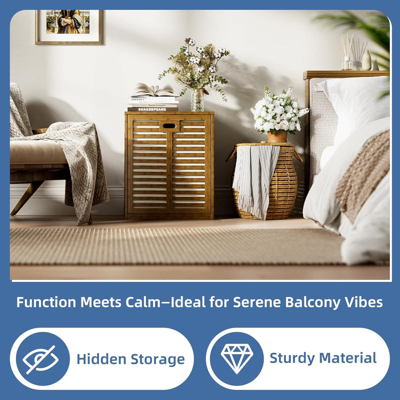 Bamboo Tilt Out Laundry Hamper Bathroom Storage Cabinet