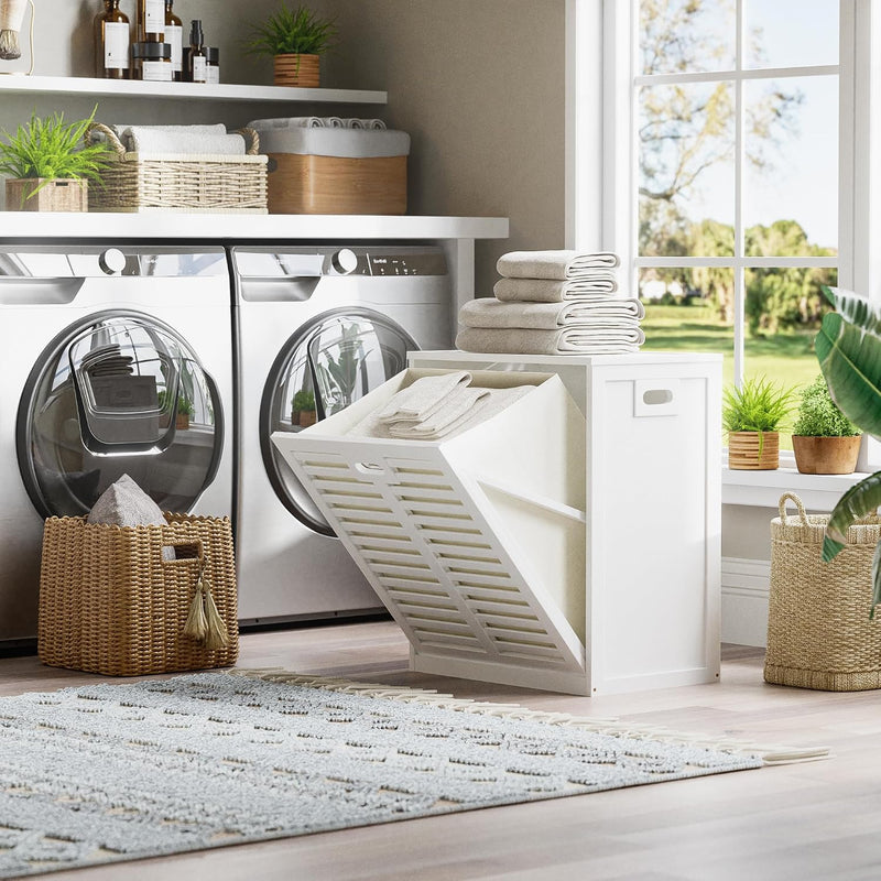Bamboo Tilt Out Laundry Hamper Bathroom Storage Cabinet