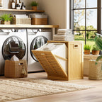 Bamboo Tilt Out Laundry Hamper Bathroom Storage Cabinet
