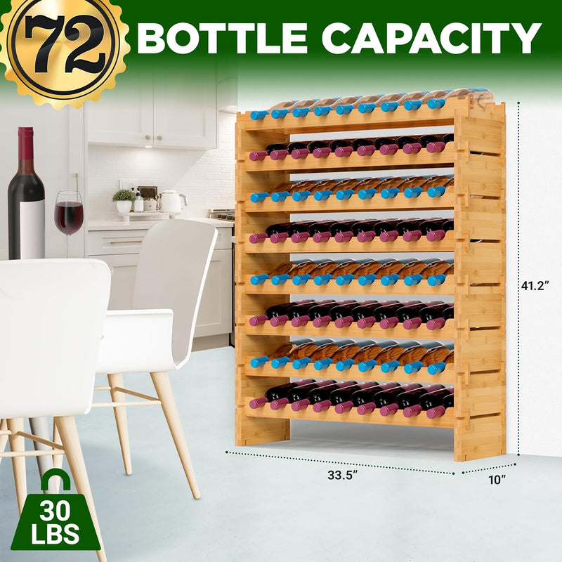 Bamboo Wine Rack Freestanding 8-Tier 72 Bottle Holder