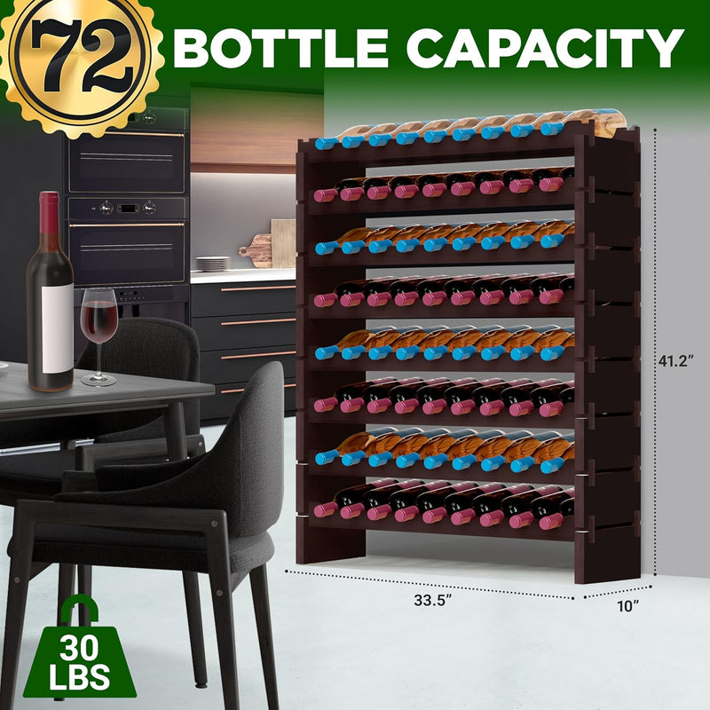 Bamboo Wine Rack Freestanding 8-Tier 72 Bottle Holder